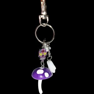 Sugar Skull & Mushroom Keychain